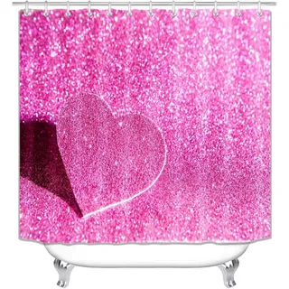 Glitzer Herzform In Pink Fuchsia Muster Duschvorhang Stoff Badvorhang Dekor Damen Festival Bad Badewanne Vorhänge Mit Haken 180x180cm