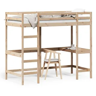 vidaXL Hochbett mit Schreibtisch 90 x 200 cm Kiefer massiv braun