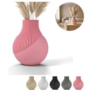 Deko Vase groß geriffelt Japandi Boho Wohnzimmer Dekoration matt – Sakura-Rosa - Rosa