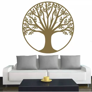 INDIGOS UG - Wandtattoo Wohnzimmer - Wandaufkleber Baum des Lebens - 2 - Lebensbaum Weltenbaum - 80x80 cm - Gold - Aufkleber Kinderzimmer Schlafzimmer Küche Badezimmer Büro Dekoration