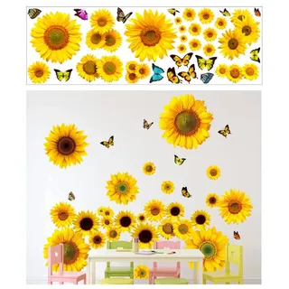 Wandsticker Blumen,Abnehmbare Baum Blätter Wandaufkleber, Wandtattoo Pflanzen,Wandtattoo Sonnenblume Schmetterling Wandsticker Garten Blumen Wandaufkleber Schlafzimmer Wohnzimmer Fenster Wanddeko