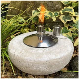 Gartenfackel Ölfackel Tischfackel Öllampe Garten Fackel Tischlampe Steinguss mit Edelstahl Ölbehälter 85ml, ca.2,7 kg schwer (Design Rund)