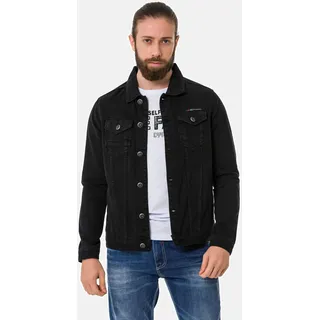 Jeansjacke CIPO & BAXX "Jacke", Herren, Gr. XL, schwarz (flatschwarz), 100% Baumwolle, unifarben, casual, regular fit normal, V-Ausschnitt, Langarm, Jacken, mit Knopfleiste, CJ289