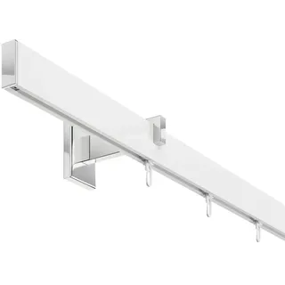 DécoProfi Schienensystem Gardinenstange eckig SHORT 1-läufig, Wandträger, verschraubt, Aluminium / Zinkguss, Set komplett weiß 240 cm