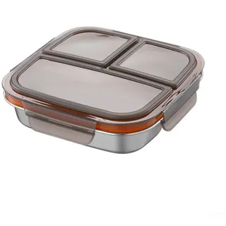 Edelstahl-Lunchbox, 3 Fächer, auslaufsicherer Metall-Lebensmittelbehälter mit Deckel, 600 ml, für Kinder, Erwachsene, Schule, Arbeit, spülmaschinenfest, Weiß (schwarzer Bezug)