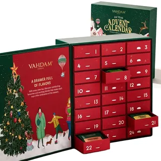 VAHDAM Tee Adventskalender 2026 | 120 Teebeutel, 24 Sorten Tee | Weihnachtskalender Tee mit 24 Sorten in 120 Teebeuteln, Adventskalender Tee Geschenk 2026