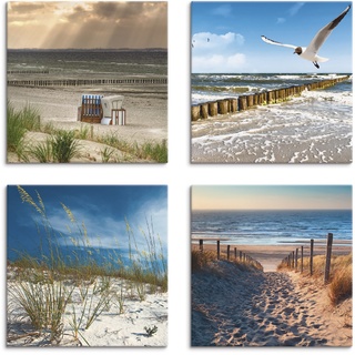Leinwandbild ARTLAND "Einsamer Strand Ostsee Sanddüne Gräser" Bilder Gr. B/H: 20 cm x 20 cm, Leinwandbild, beige (naturfarben) Bild Leinwandbild Bilder 4er Set, verschiedene Größen