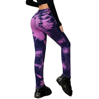 TACSTRUN Frauen hohe Taille Skinny Jeans Stretchy Butt Lifting Gewaschene Tie Dye farbige Slim Fit Bleistift Bein Denim Hosen,Lila,XXL - XXL