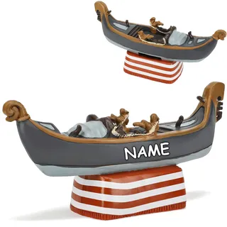 alles-meine.de GmbH große Spardose Gondel/Boot in Venedig inkl. Name - mit Verschluss - aus Kunstharz/Polyresin - 20,5 cm - stabile Sparbüchse - Sparschwein - für Kinder ..