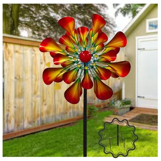 Hazomeu Windrad Metall Garten 205cm Groß Windspiele für Draußen Stehend Windrad Windblätter 3D Optik Windspiele für Den Garten Wetterfestes Gartendeko