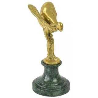 Casa Padrino Luxus Briefbeschwerer Skulptur Frau mit Flügeln Gold / Grün 7 x 8 x H. 16 cm - Elegante Bronze Figur mit Marmorsockel - Schreibtisch Deko - Luxus Deko - Deko Accessoires