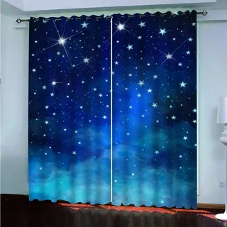 Thermo Gardinen Schlafzimmer Dunkelblauer Sternenhimmel Sterne Vorhänge mit Ösen Kinder Vorhang Blickdichte Microfaser Verdunkelungsvorhang für Kinderzimmer 170x200cm