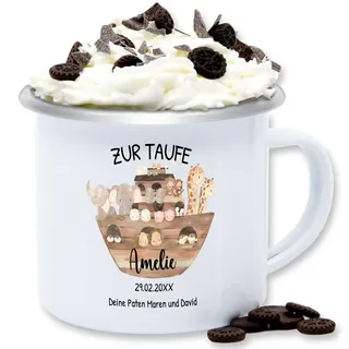 Emaille Tasse Blechtasse - Zur Taufe Arche Noah personalisiert | Taufgeschenk | - 300 ml - Weiß Silber - personalisierte konfirmation taufe￼ taufgeschenke kommunion firmung erstkommunion