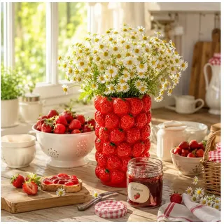 Wurm Dekovase Blumenvase Erdbeeren aus Keramik rot