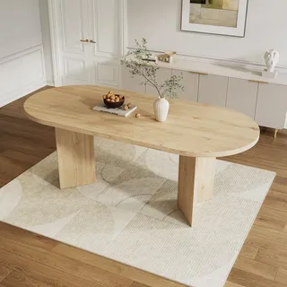 MODFU Ovaler Esstisch 200×90cm,Küchentisch mit abgerundeten Ecken,für 6–8 Personen,Wohnzimmertisch mit verdickte Tischplatte,Eichenfarbe - Braun