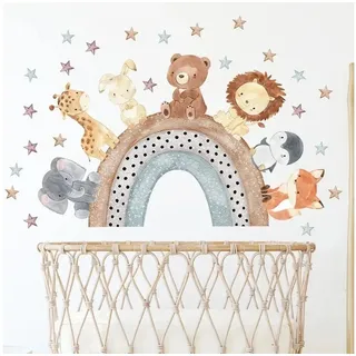 Montegoni Wandsticker Tiere Wandsticker für Kinderzimmer Dekoration, Wandaufkleber (Wandtattoo mit Waldtieren für Kinderzimmer, Afrika Tiere Wandtattoos Elefant Giraffe Bär Fuchs, Löwe), wasserdichte, abnehmbare