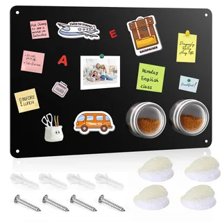 Schwarzes Metall Magnettafel Magnet Wand 22x32cm Magnetwand Magnetische Kreidetafel Magnethalter mit Zauberklebern und Schrauben für Zuhause Küche und Büro