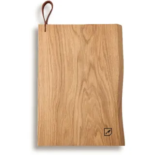 Grünschloss Schneidebrett Holz Eiche Massiv 40x24 cm - Schneidebrett groß 3cm Stark mit Leder Aufhänger - Einzigartig rustikale Holz Servierplatte Küche Holzbrett – Massives Küchenbrett rutschfest