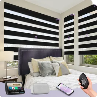 Graywind Motorisierte Doppelrollo mit Strukturierter Webart, Verdunkelung & Lichtdurchlässig, nach Maß Elektrische Duo Rollo für Fenster, Wiederaufladbar, Alexa Google Kompatibel, Luxury Black