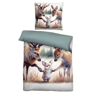 biberna® Bettwäsche Waldtiere Baumwoll Feinbiber Einzelbett, 2tlg.