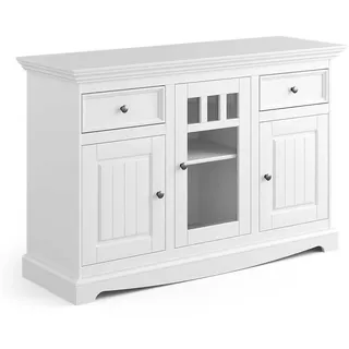 Sideboard weiß mit Glastür aus Kiefer Massivholz Landhausstil