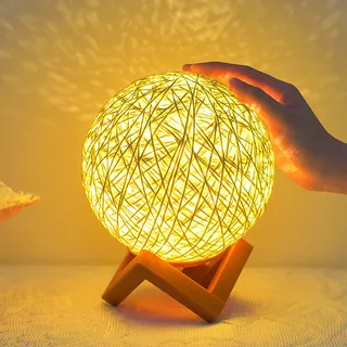 HERCHR LED-Nachtlicht, Nachttischlampe, Dimmbare Nachtlichter, Tischlampe, Holz-Rattan-LED-Tischlampe Mit USB-Kabel, Einfarbiges Nachtlicht Für Schlafzimmer, Kinderzimmer, Wohnzimmer