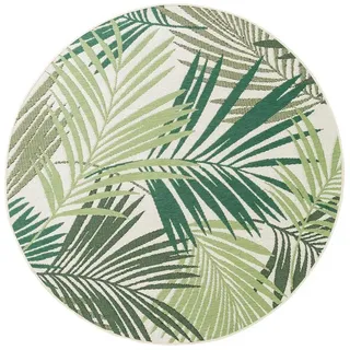 Paco Home In- Outdoor Teppich Flachgewebe Jungel Gecarvtes Florales Palmen Design grün, Grösse:Ø 200 cm Rund