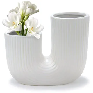 UAYNFY Vase, U-förmige Keramische Vase, Einfach und Modern, Esstisch, Bücherregal, Kamin, Eingangsdekoration, Moderne Kleine Vase, geeignet für Familien, Wohnzimmer, Partys, Hochzeiten (Weiß)