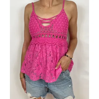 ITALY VIBES Spitzentop JULIA - Top - Häkeltop - mit Pailletten - Boho - ONE SIZE passt hier Gr. XS - M rosa