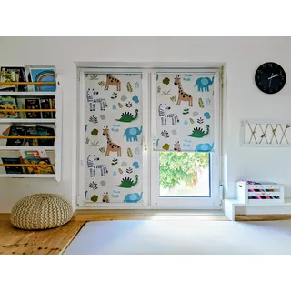 Seitenzugrollo K-HOME "Seitenzugrollo Thermo Klemmfix-Rollo mit Motiv Zoo", weiß, weiß, B:120cm H:150cm, Polyester, Rollos, Seitenzugrollo, Kinderrollo