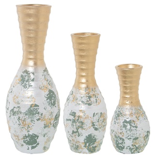 Set mit 3 Vasen aus Keramik mit Flecken in Grün und Gold, 18 x 50,15 x 40 und 13 x 30 cm