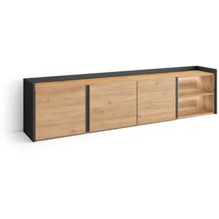 SKRAUT HOME Lowboard 207x50x35 cm Eiche Schwarz Holzwerkstoff
