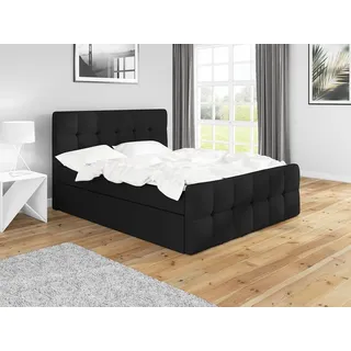 a&j möbelland gmbh Boxspringbett BERG 120 x 200 mit 2 Bettkästen, Bonell-Matratze und Topper. Farbe: Schwarz - Schwarz