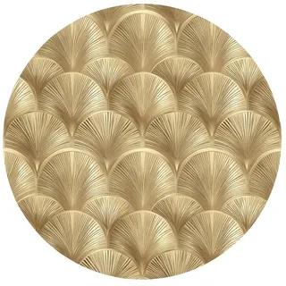 OnlyWow Badematte Muster - Fächer - Gold, Höhe 10 mm, Polyester, Rund, Badezimmerteppich, Badteppich, Rutschfest, Badvorleger, Waschbar Rund | 70 cm x 70 cm x 10 mm