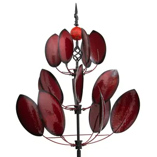 HAFIX Windrad Windrose Ø 62 cm, 202 cm hoch, Metall, rot-schwarz, 3D-Deko | Wetterfestes 3D-Windspiel aus pulverbeschichtetem Metall mit Erdspieß und Höhenverstellung für Garten, Terrasse und Balkon.