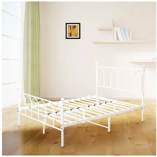 MODFU Metallbett Bettgestell 90x200 cm aus Metall mit Lattenrost, weiß (1-tlg., Robuster Stahlrahmen, 5 Füße & Antigeräuschstreifen– platzsparend), Ideal für Gäste- oder Jugendzimmer – ohne Matratze weiß