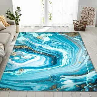 Chickw1 Teppich Wohnzimmer Moderne 3D Nordischer, Weiche Flauschig Antirutschunterlage Kurzflor Fläche Teppiche für Kinderzimmer Schlafzimmer Outdoor Küche (Blaues Meer,60x90cm)