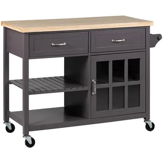 Livetastic Servierwagen, Grau, Natur, Holz, Glas, Holzwerkstoff, Kiefer, Kautschukholz, massiv, 2 Schublade(n) Schubladen, rechteckig, 117x86x48 cm, Esszimmer, Barmöbel, Barwagen