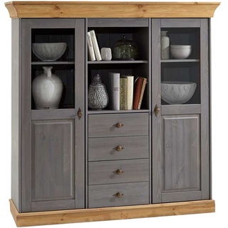 Wohnzimmer Highboard in Grau Kiefer teilmassiv Landhaus