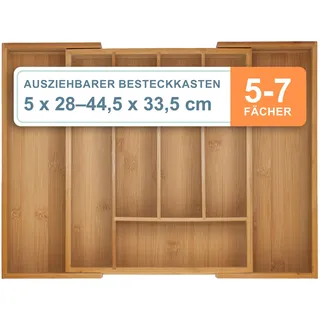 Relaxdays Besteckkasten Ausziehbar 5–7 Fächer 5 x 28-44,5 x 33,5 cm Bambus Braun