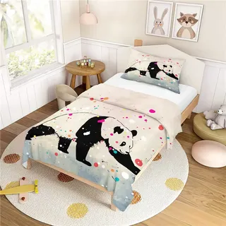 Morbuy Bettwäsche 140x200 - Panda Bettwäsche-Sets 2 Teilig, Mikrofaser Bettbezug 140x200 cm mit Reißverschluss + 1 Kissenbezüge 50x75 cm