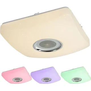 Deckenlampe opal Wohnzimmerlampe dimmbar Nachtlicht, RGB LED Fernbedienung Bluetooth Lautsprecher App, 1x LED 18W 1120lm 3000-6000K, LxBxH 37x37x8,5cm