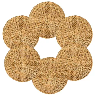 WENFOME Runde gewebte Platzsets, Set mit 6 - 33 cm, Teller-Ladegeräte, natürliche Weiden-Platzsets, Wasserhyazinthe, Stroh, geflochtene Tischsets, Rattan-Tischsets, rustikales Gewebe, Platzsets für