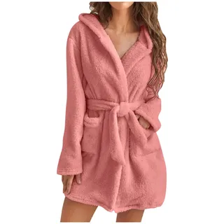 NZYIHAO Nachthemd Damen Sale Angebote Bademantel Damen Fleece Schlafanzug Winter Pyjama mit Kapuze Elegant Morgenmantel Einfarbig Nachthemd Plüsch Kimono Flauschig Bademäntel Große Größen Homewear - S
