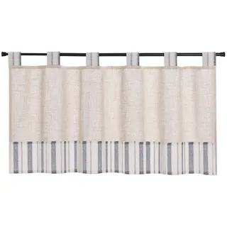 Joyswahl Scheibengardine, Schlaufen (1 St), halbtransparent, Leinenoptik Kurzstores mit Streifen Landhaus für Küche Wohnzimmer beige|blau 145 cm x 120 cm