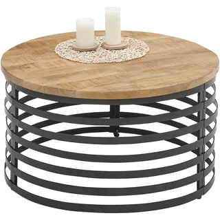Couchtisch STOLKOM "Marly Massivholztisch rund, Wohnzimmertisch, BxH 80x40 cm", mango massiv, schwarz, mango, H:40cm, Tische, Formschönes Design, Gestell in Metall schwarz matt