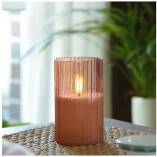 MARELIDA LED-Kerze LED Kerze im Glas Windlicht Echtwachs Timer H: 12,5cm D: 7,5cm rosa (1-tlg) rosa