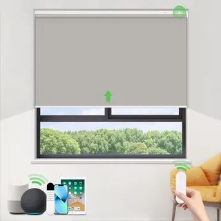 HOMEDEMO Elektrische Rollos Wiederaufladbare Verdunklungsrollo mit Motor & Fernbedienung, Grau 85x130cm(BxH), Rollo Innen ohne Bohren klemmfix/mit Bohren, Smart Rollo mit Alexa kompatibel