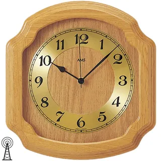 AMS 5801/5 Wanduhr Funk, Gehäuse Massivholz Eiche hell, Mineralglas