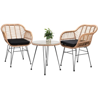 CASARIA® Gartenmöbel mit Tisch 2 Stühle Auflagen Rattan- Optik 3 teilig Sicherheitsglas Wetterfest Outdoor Klein Terrasse Balkon Bistro Möbel L...